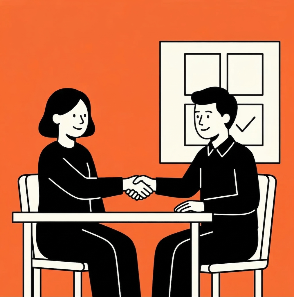 Illustration of two people shaking hands — representing employer and candidate connected through Chapta